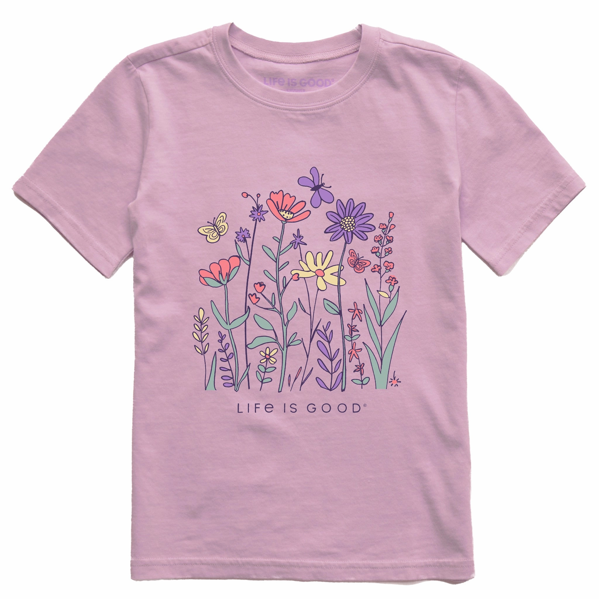 Practical Wear Kids Life is Good Butterfly Garden Short Sleeve Crusher Tee