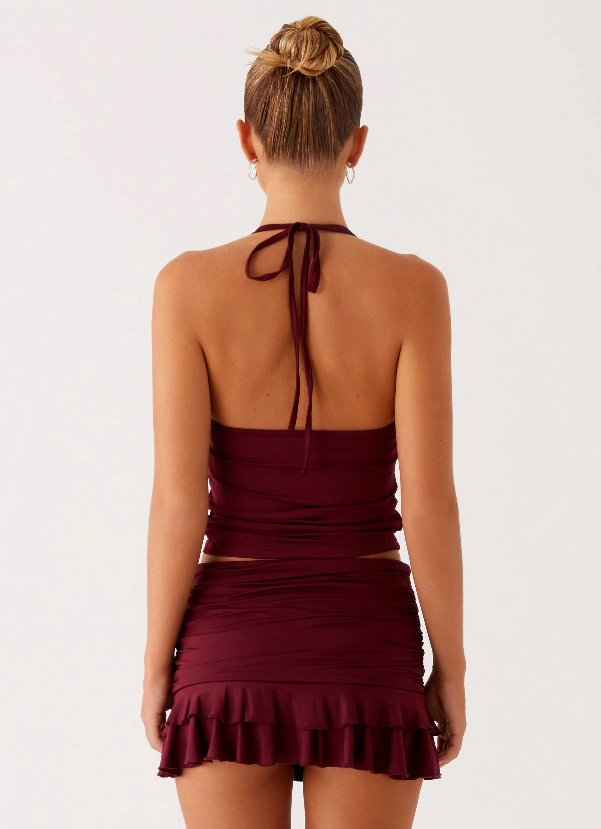 Bernie Mini Skirt - Raspberry Wine Metallic Finish Pure Vibes