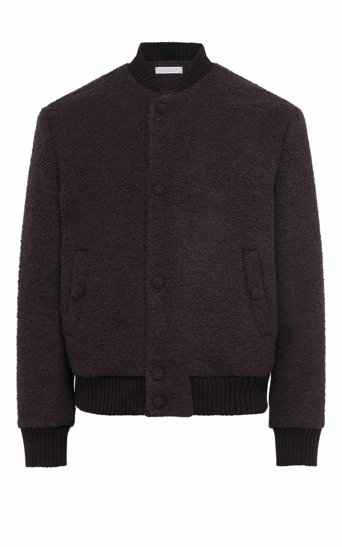 Brandon Bomber in Chocolate Recycled Cashmere Boucle PaddedShoulders