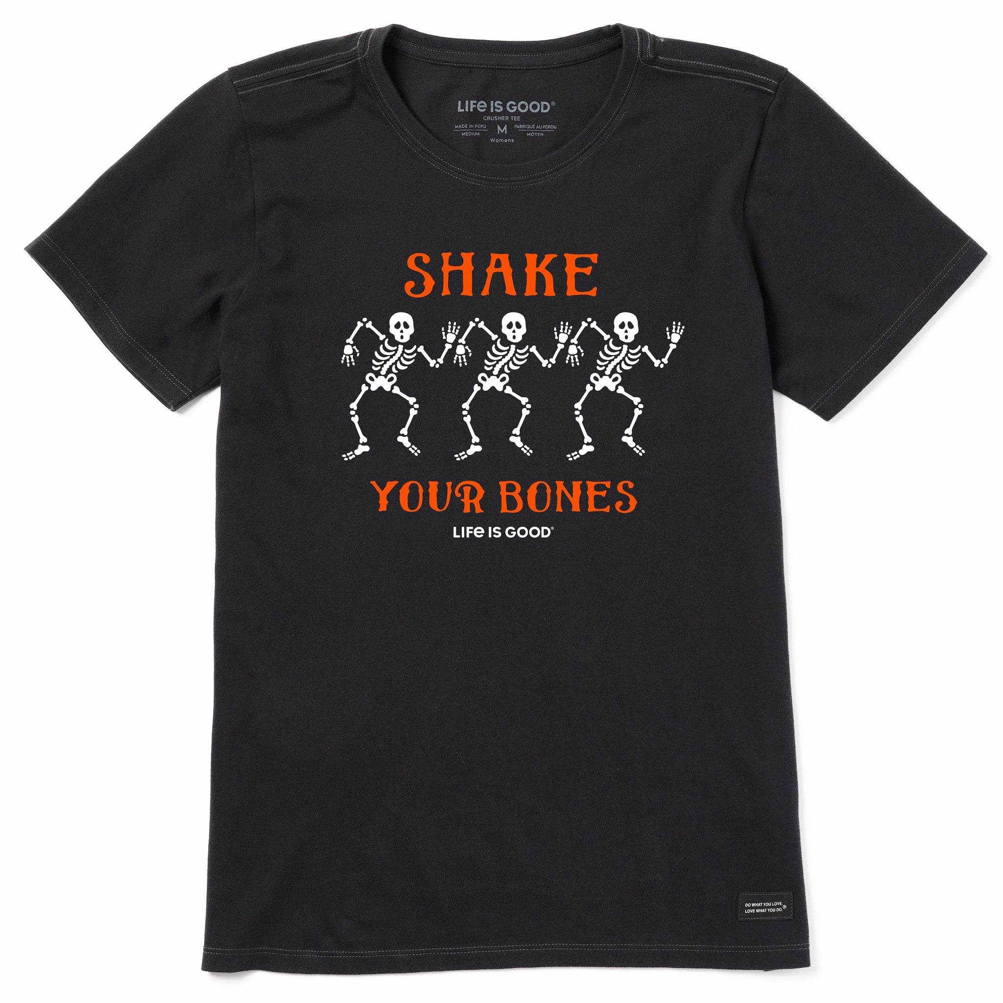 Boat neck style Women's Shake your Bones Skeletons Short Sleeve Tee