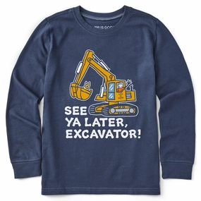 Foam Print Detail Layered Sleeve Construction Kids Jake and Rocket Excavator Long Sleeve Crusher Tee