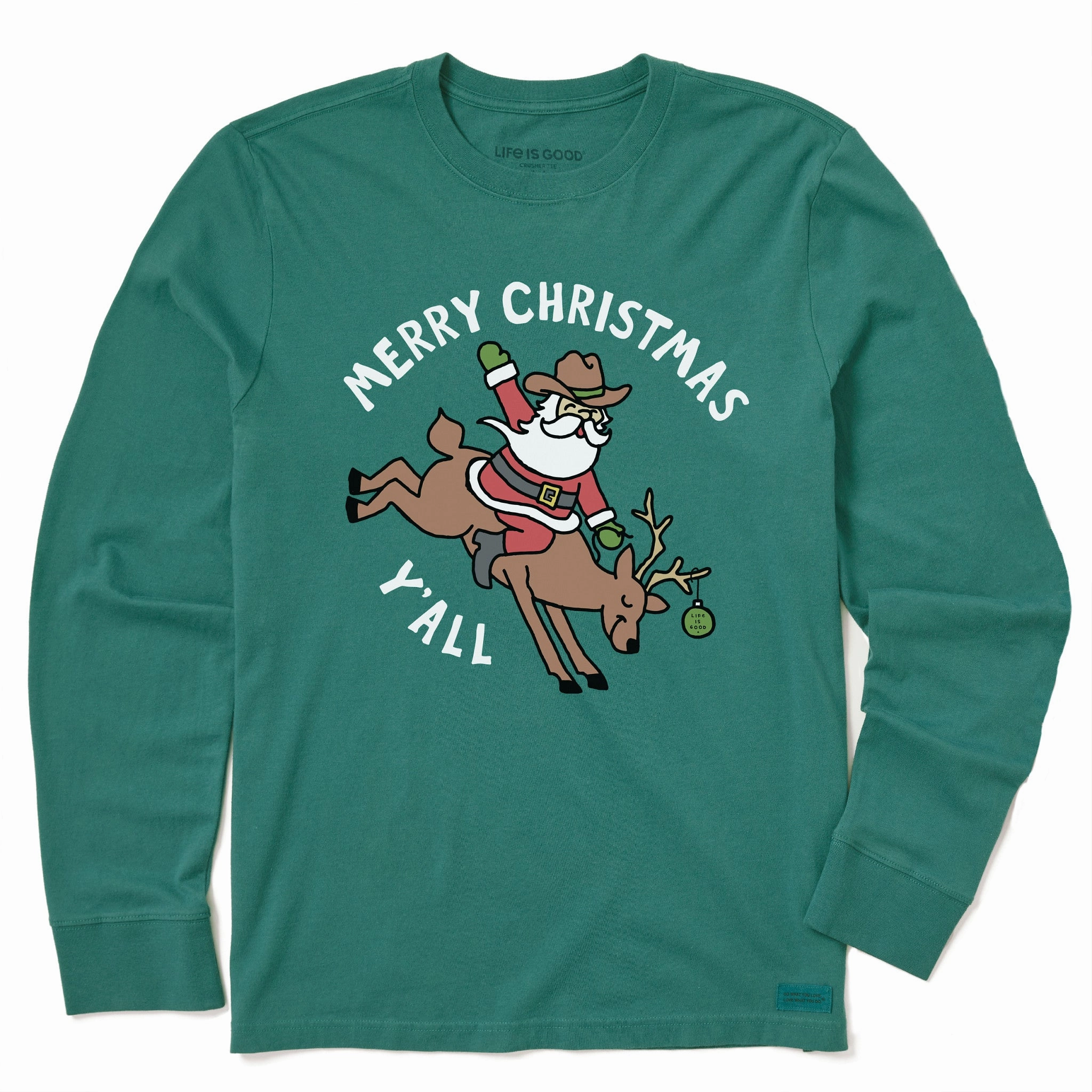 Kids Santa Bucking Reindeer Long Sleeve Crusher Tee Everyday Layering
