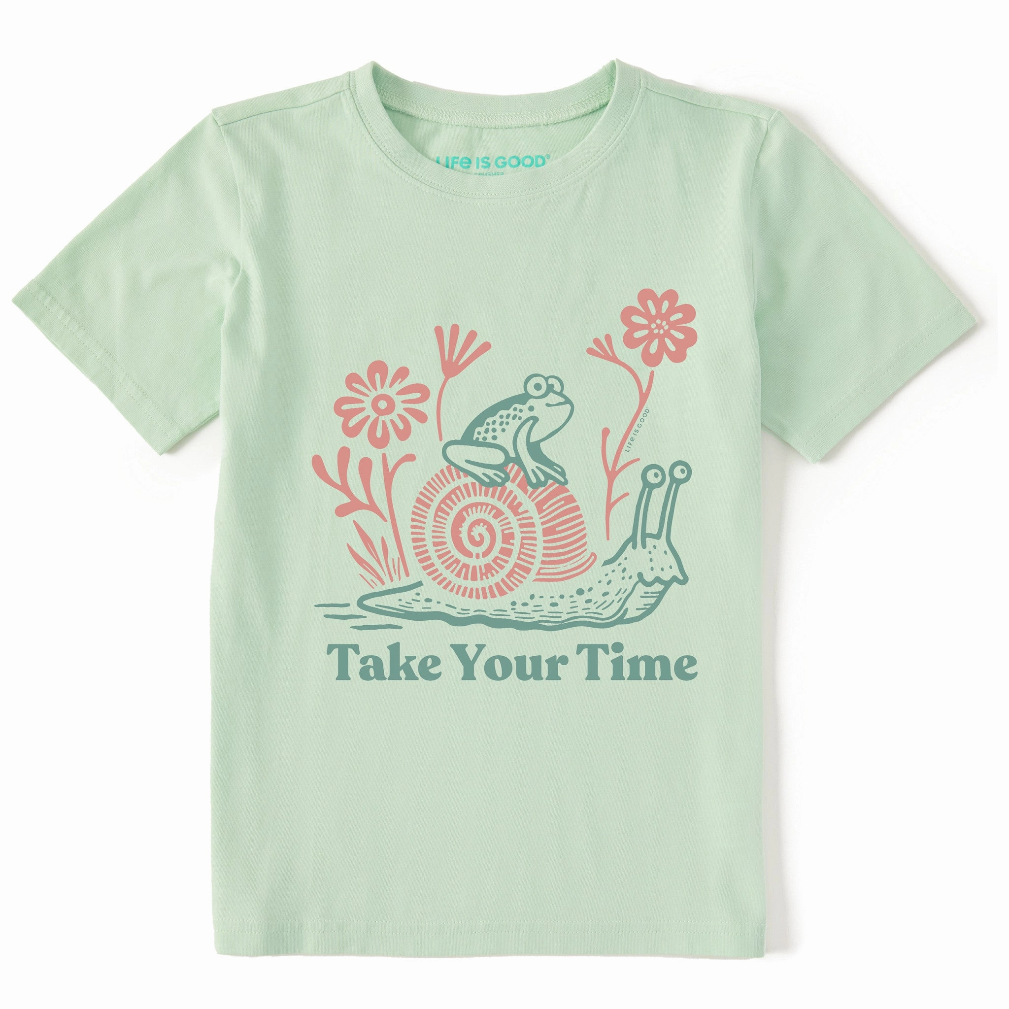 Matte Look Modern Layering Kids Take Your Time Frog & Snail Short Sleeve Crusher Tee