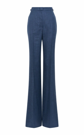 Timeless business wear Vesta Flared Pant in Denim Virgin Wool Silk with Linen