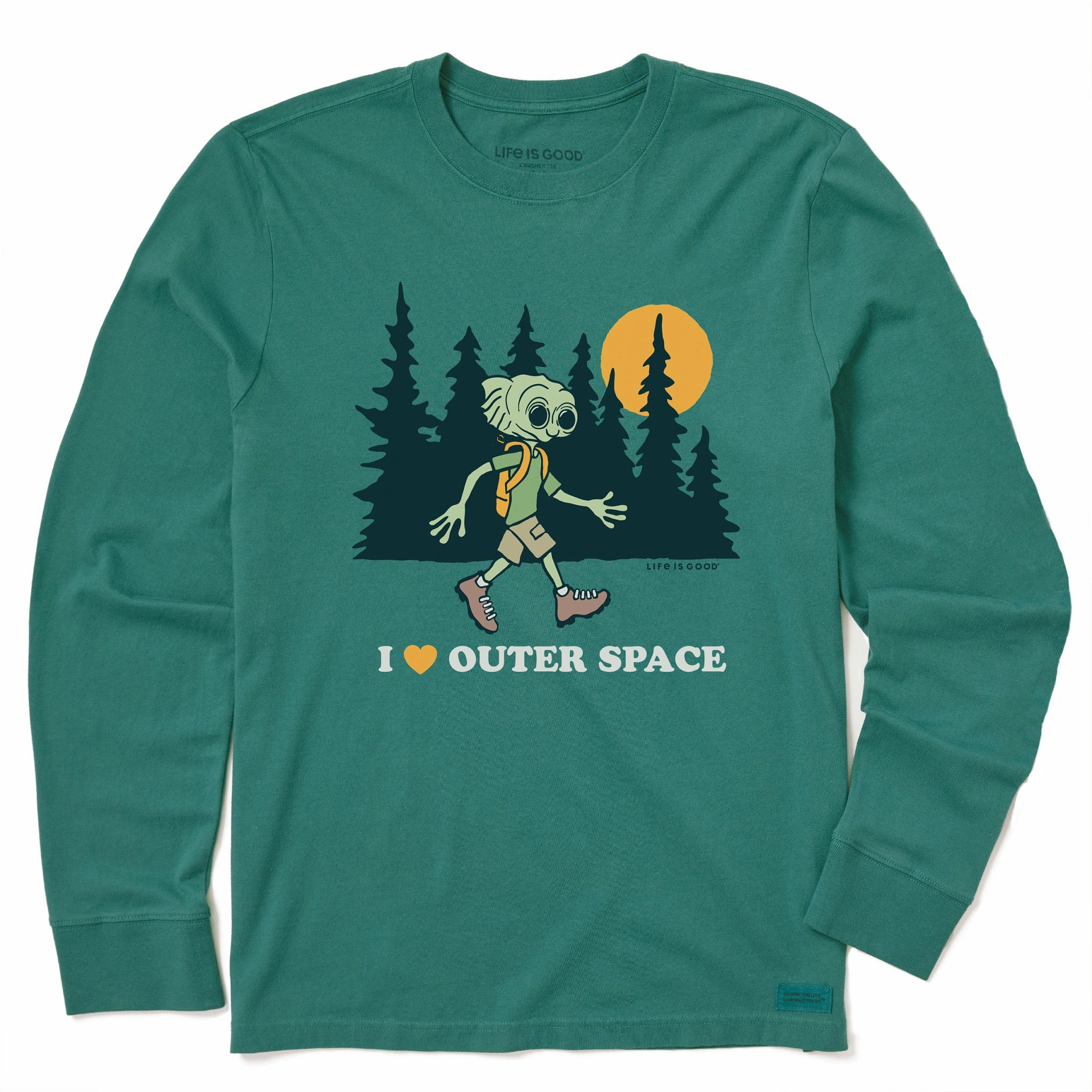 Kids I Love Outer Space Hiking Alien Long Sleeve Crusher Tee Cozy Fit Wear