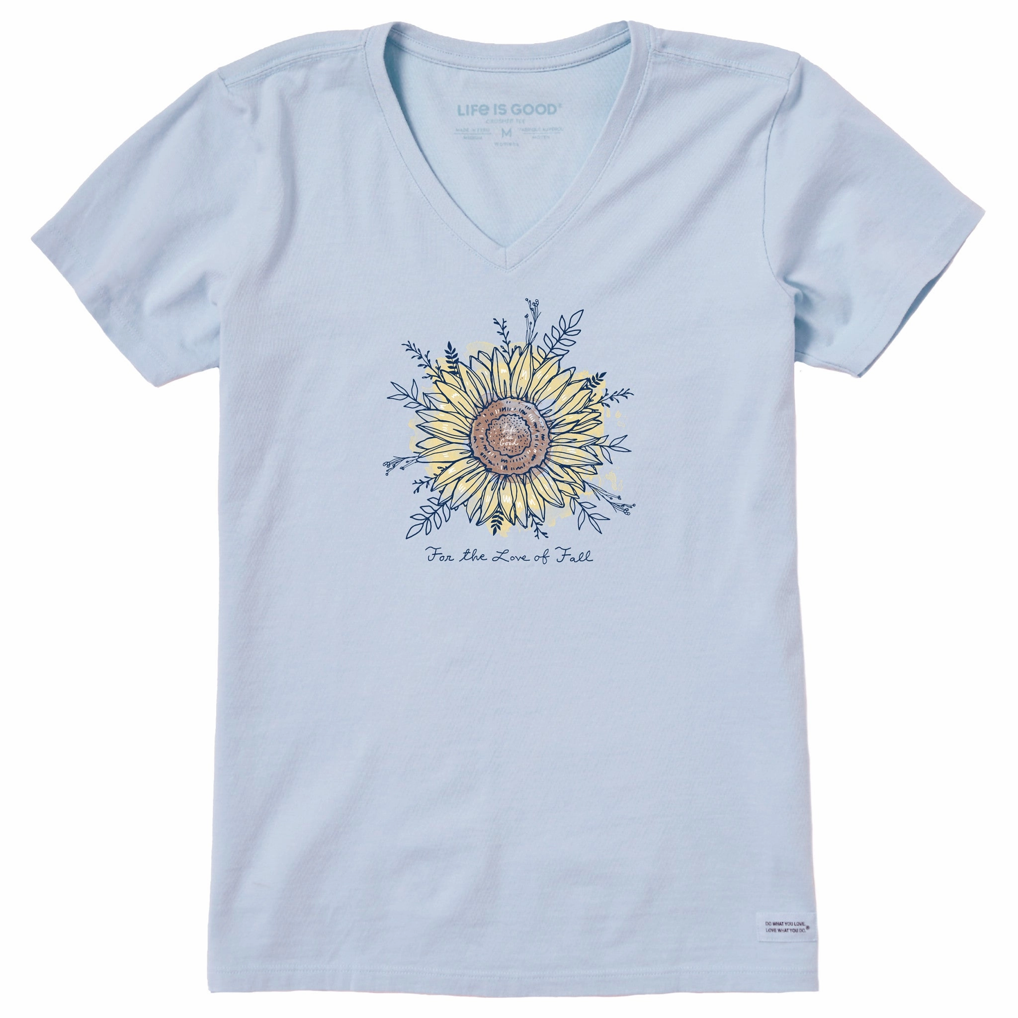 Comfy Base Sporty Look Wear Women's For the Love of Fall Sunflower Short Sleeve Crusher Vee
