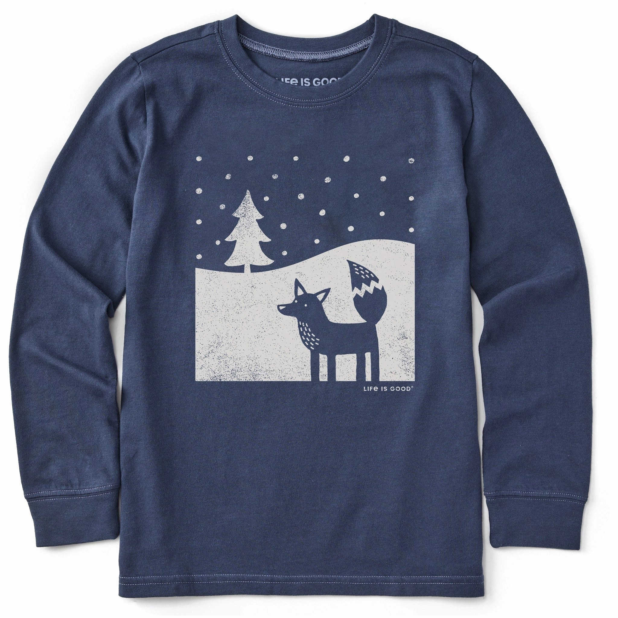 Sustainable Textile Kids Fox in Winter Long Sleeve Crusher Tee