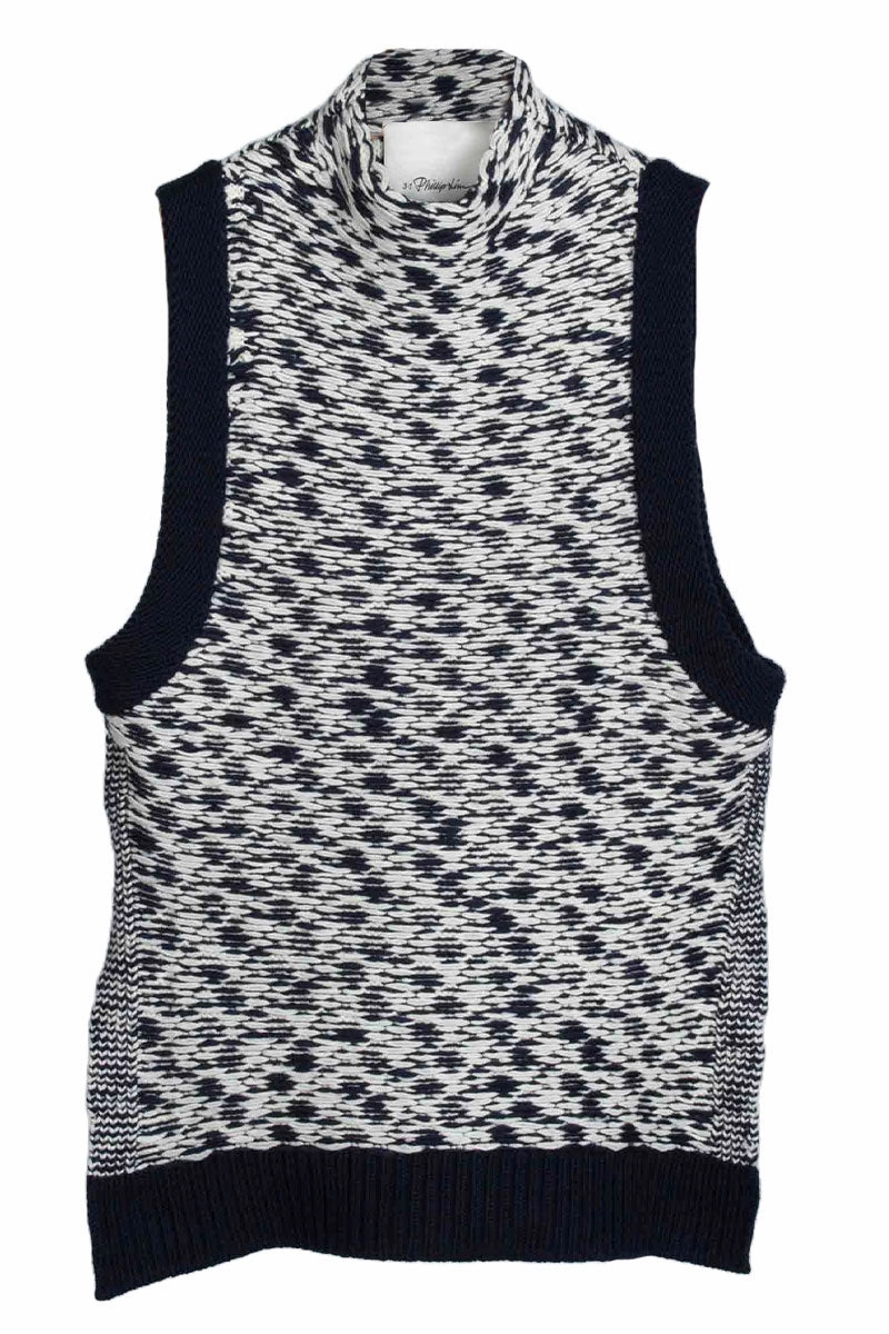 Flexible Ribbed Trim Sophisticated Layers Wool Jacquard Mockneck Top