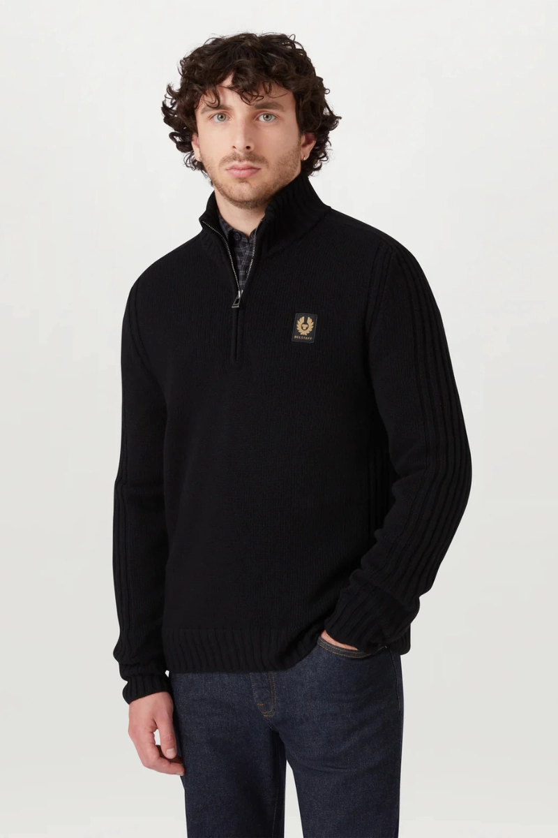 Fashion Knitwear Sleek Waistband Watch Quarter Zip Jumper