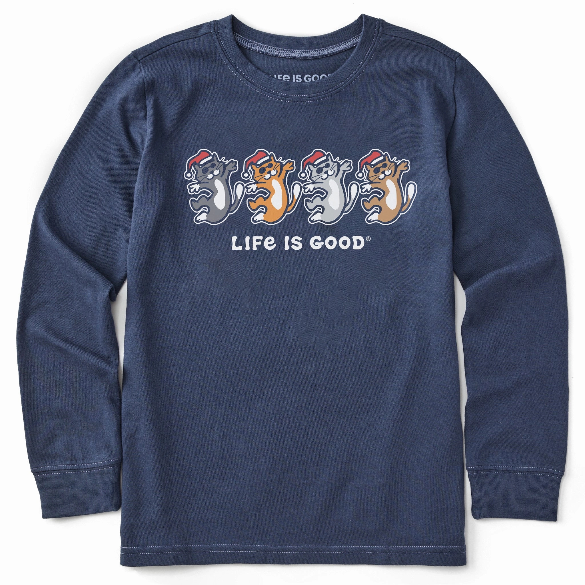 Heavyweight Weave Kids Dancing Santa Cats Long Sleeve Crusher Tee