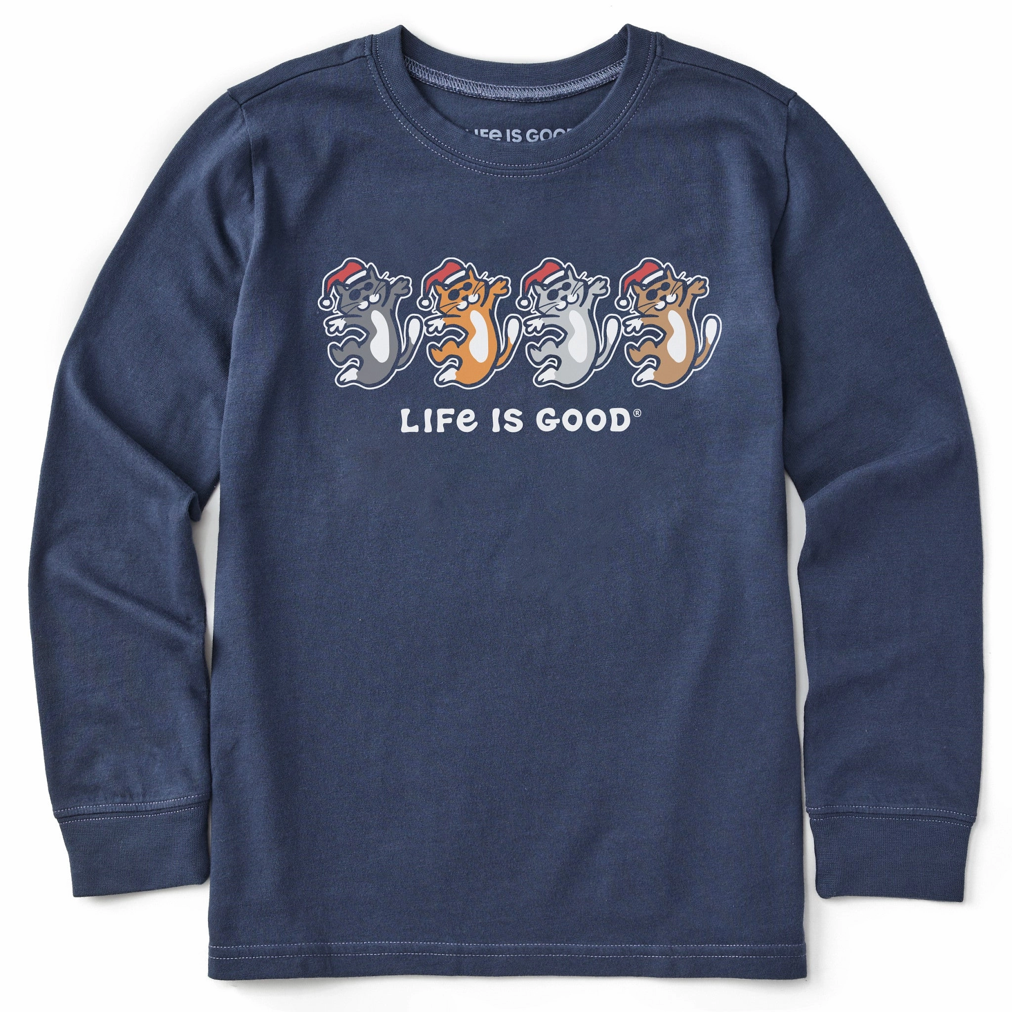 Eco friendly materials Kids Dancing Santa Cats Long Sleeve Crusher Tee