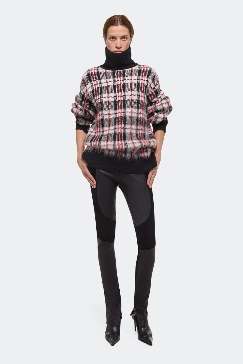 Versatile Look Relaxed Design Brushed Plaid Turtleneck Sweater