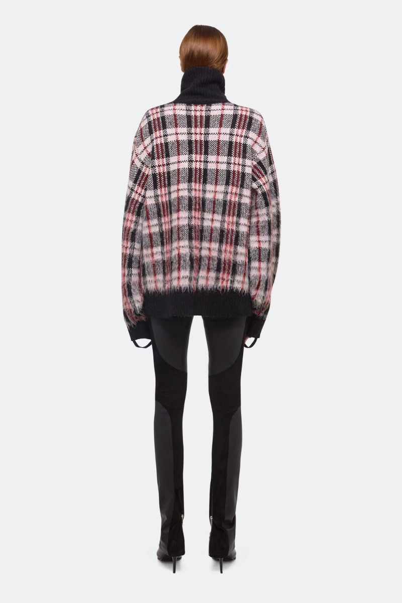 Brushed Plaid Turtleneck Sweater Hygroscopic Fiber Blend