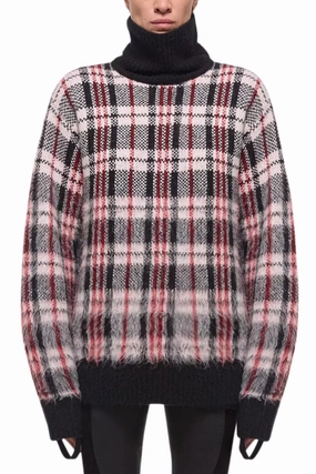 Urban Style Cozy Knit Fit Brushed Plaid Turtleneck Sweater