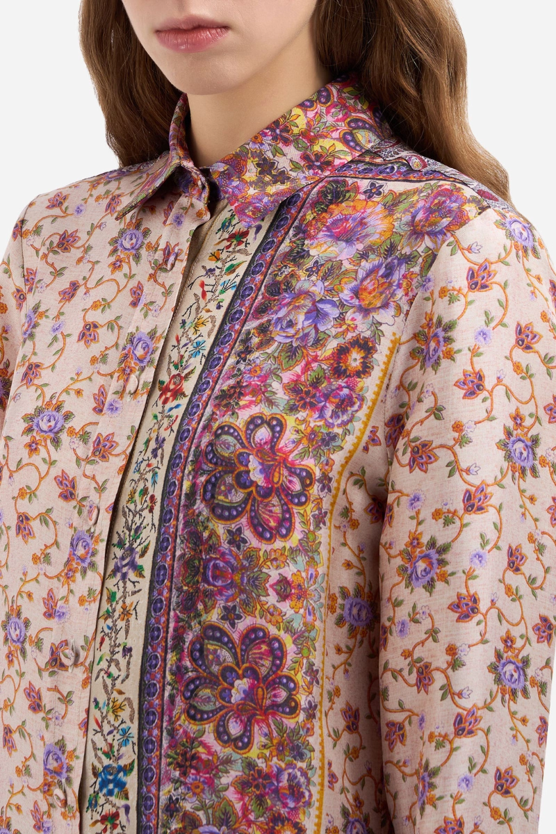 Versatile Layering Piece ALOE Printed Silk Shirt