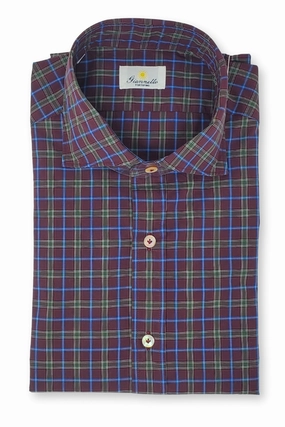 Burgundy Blue Check Shirt Lightweight Wear