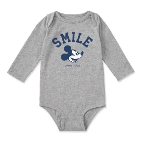 Infant Smile Steamboat Willie Long Sleeve Crusher Baby Bodysuit Quick Comfort Design