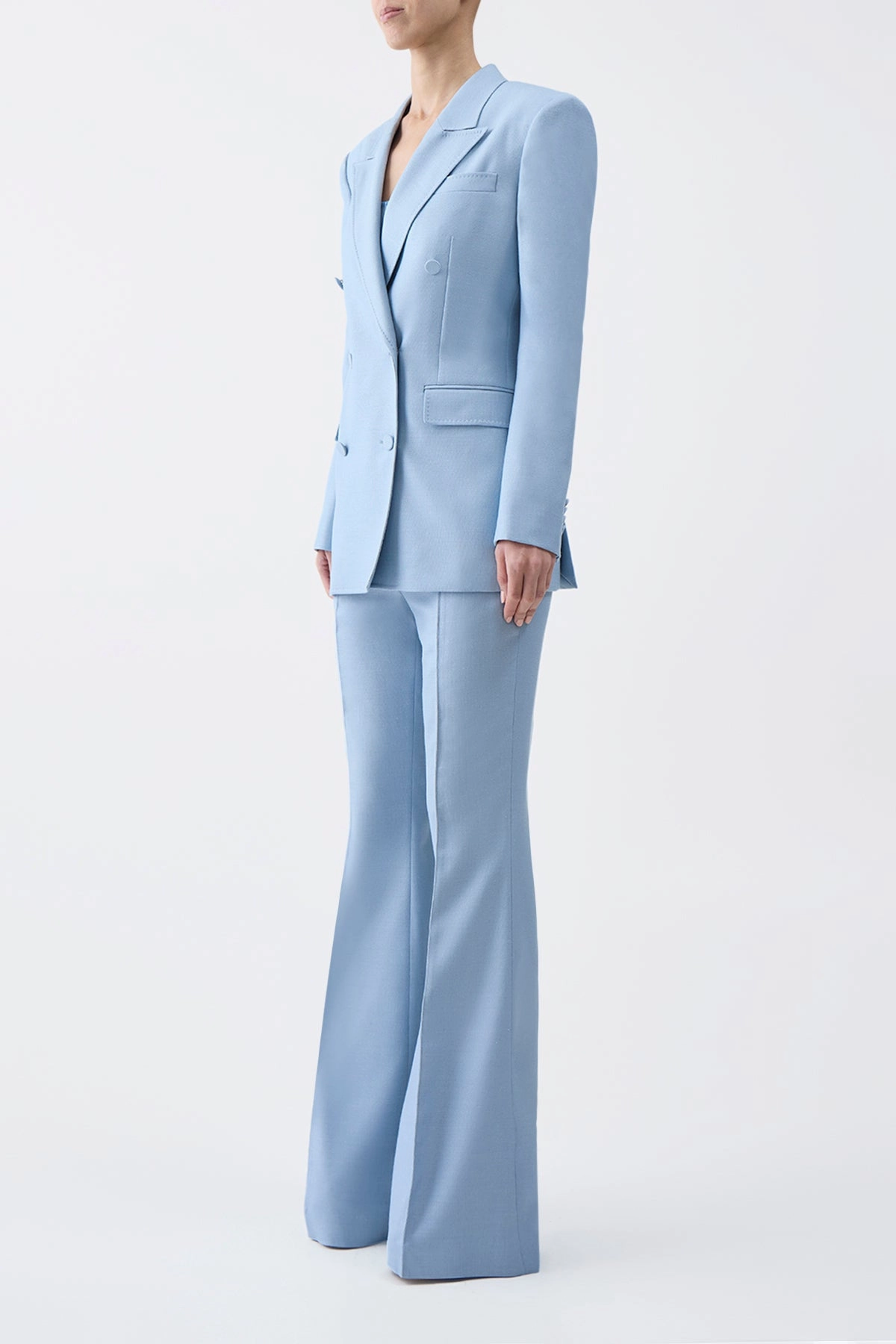 Rhein Pant in Stone Blue Silk Virgin Wool Comfort and Elegance
