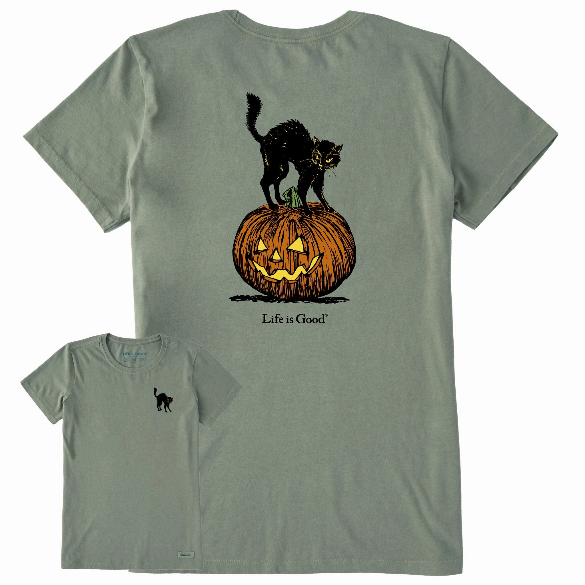 Women's Pumpkin Cat Short Sleeve Crusher Tee Performance Stretch
