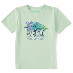 Casual and cool Stylish Casual Kids Make Spirits Bright Cats Short Sleeve Crusher Tee