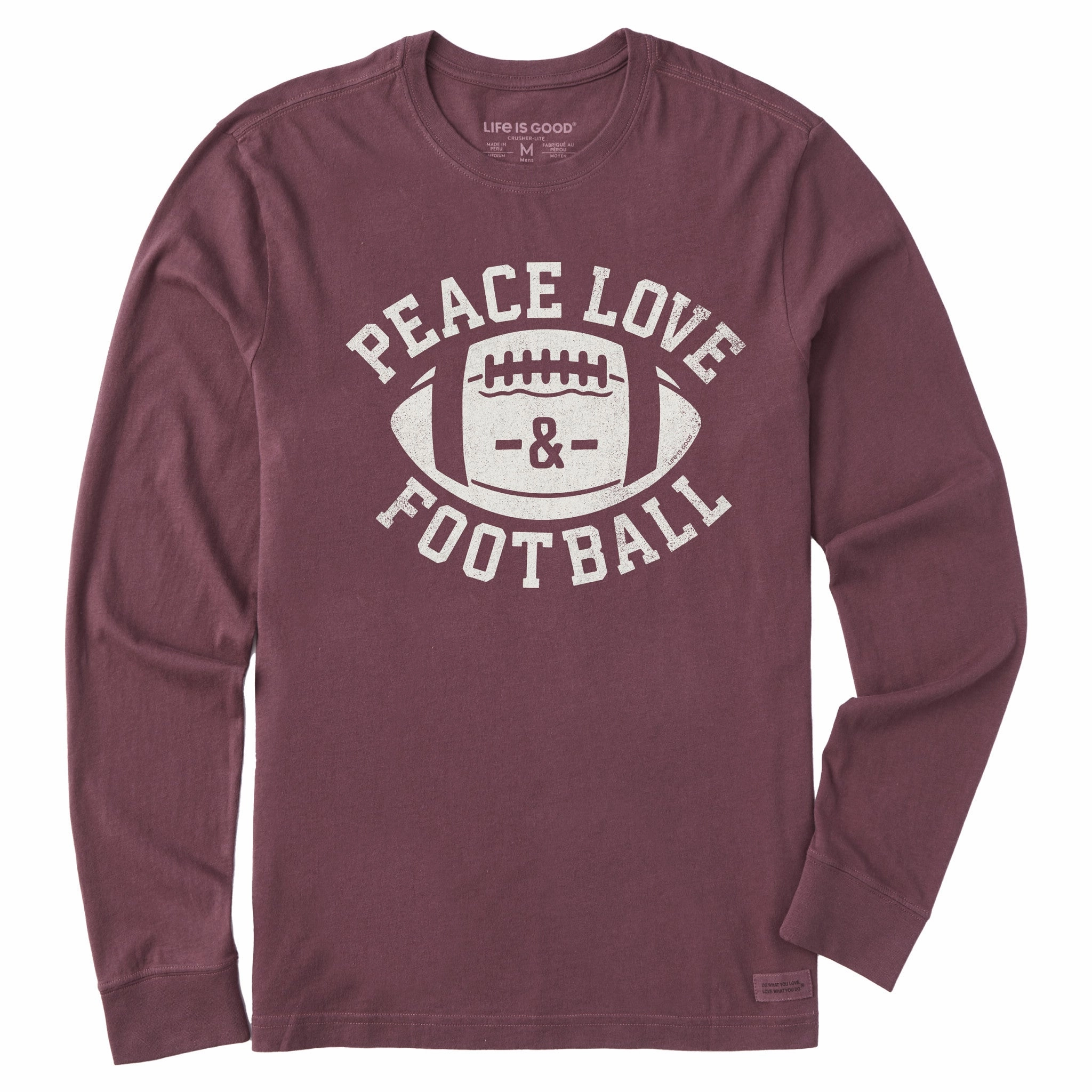Lightweight Fabric Men's Peace Love Football Long Sleeve Crusher Tee