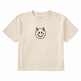 Hypoallergenic Textile Women's Smile Devil Short Sleeve Crusher Boxy Tee