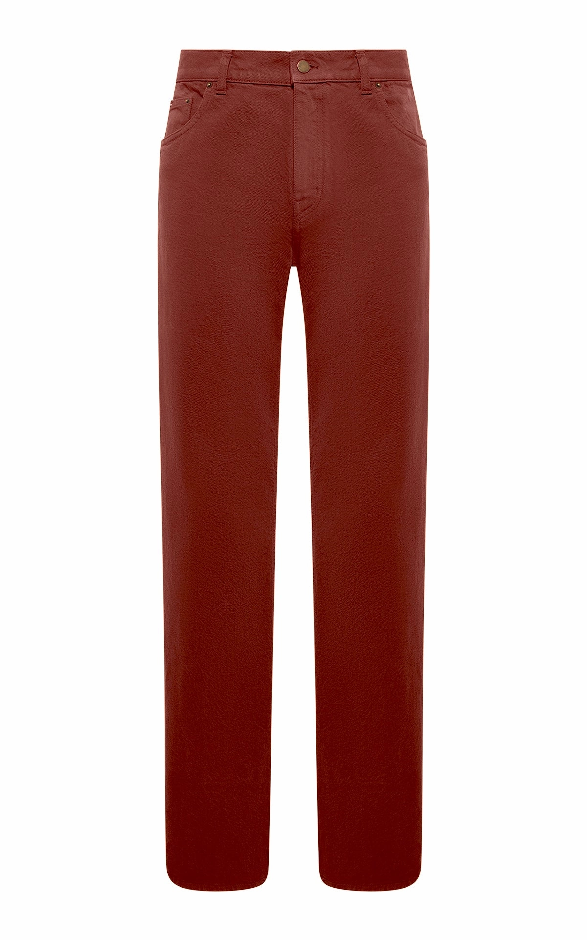Rey Straight-leg Five Pocket Pant in Burnt Sienna Recycled Cotton Denim Active Design Daily Motion