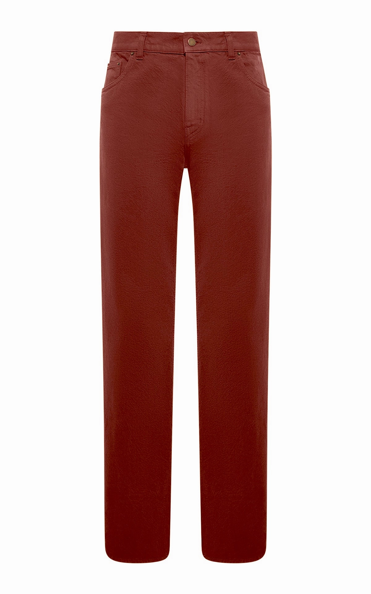 Rey Straight-leg Five Pocket Pant in Burnt Sienna Recycled Cotton Denim Performance Comfort