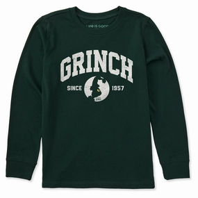 Wrinkle Resistant Cloth Kids Grinch Arch Long Sleeve Crusher Tee