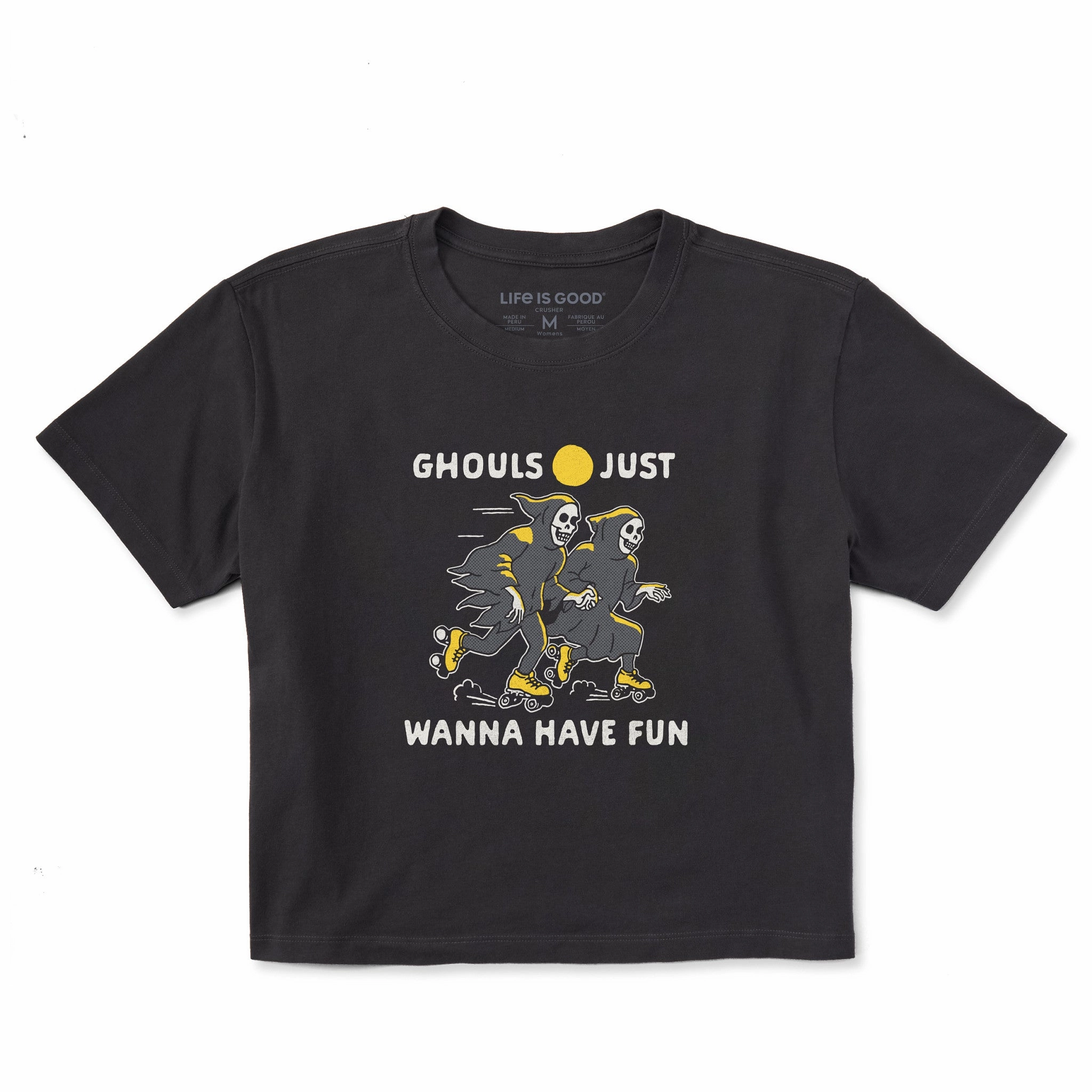 Women's Ghouls Just Wanna Have Fun Roller Skates Short Sleeve Crusher Boxy Tee Sporty Layer Casual Layer Look