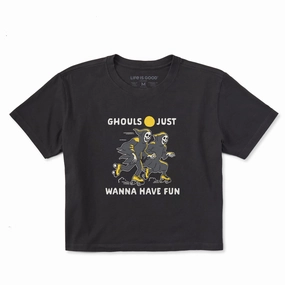 Fit for All Seasons Women's Ghouls Just Wanna Have Fun Roller Skates Short Sleeve Crusher Boxy Tee