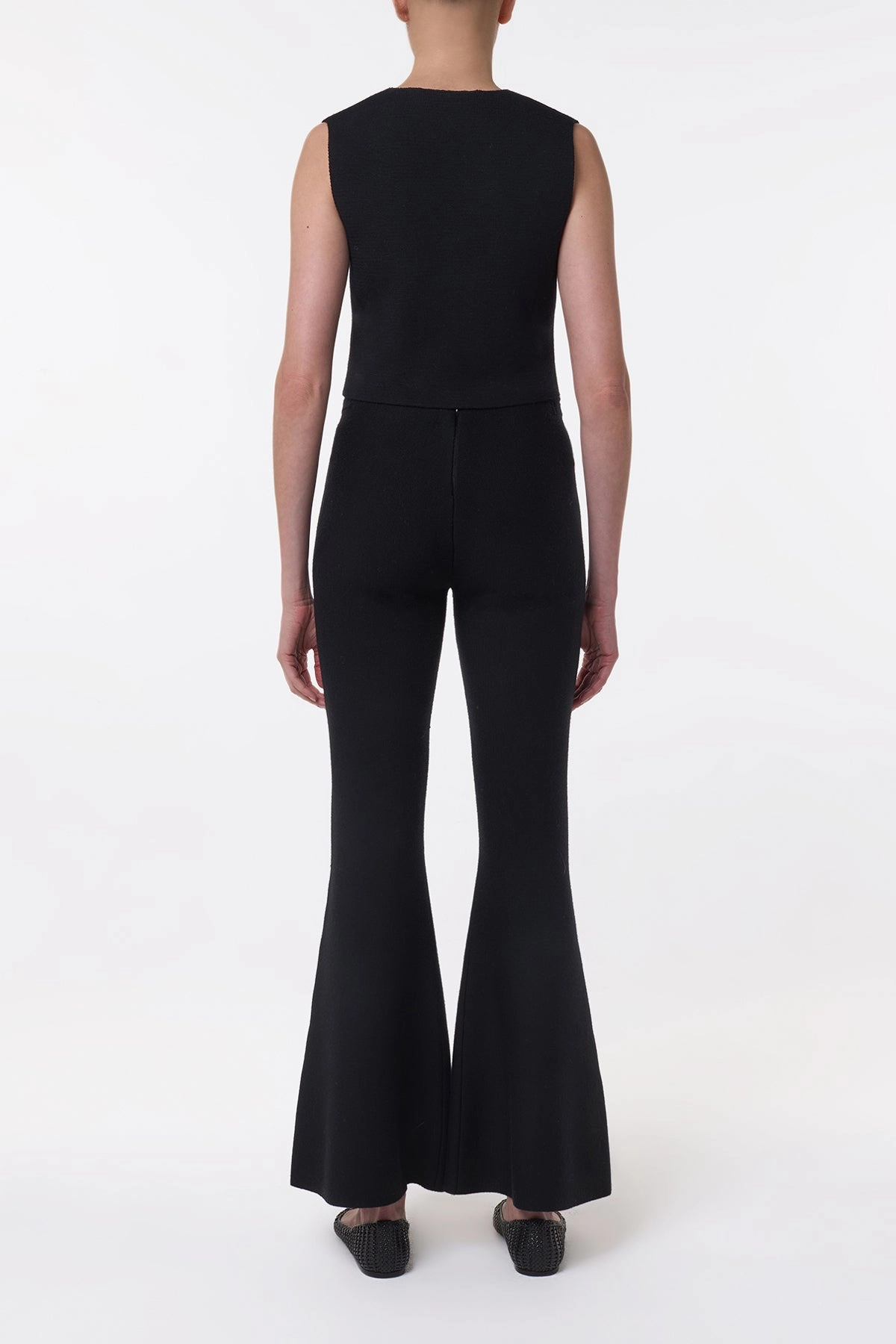 Ayala Flare Cropped Knit Pant in Black Merino Wool Cashmere Sharp Design Flattering Look