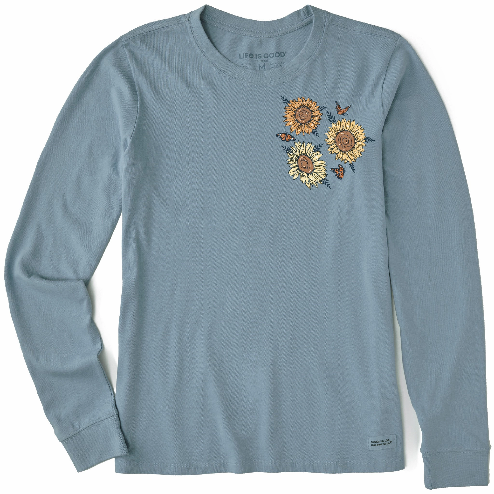 Bold Statement Women's Sunflower Butterflies Long Sleeve Crusher Tee