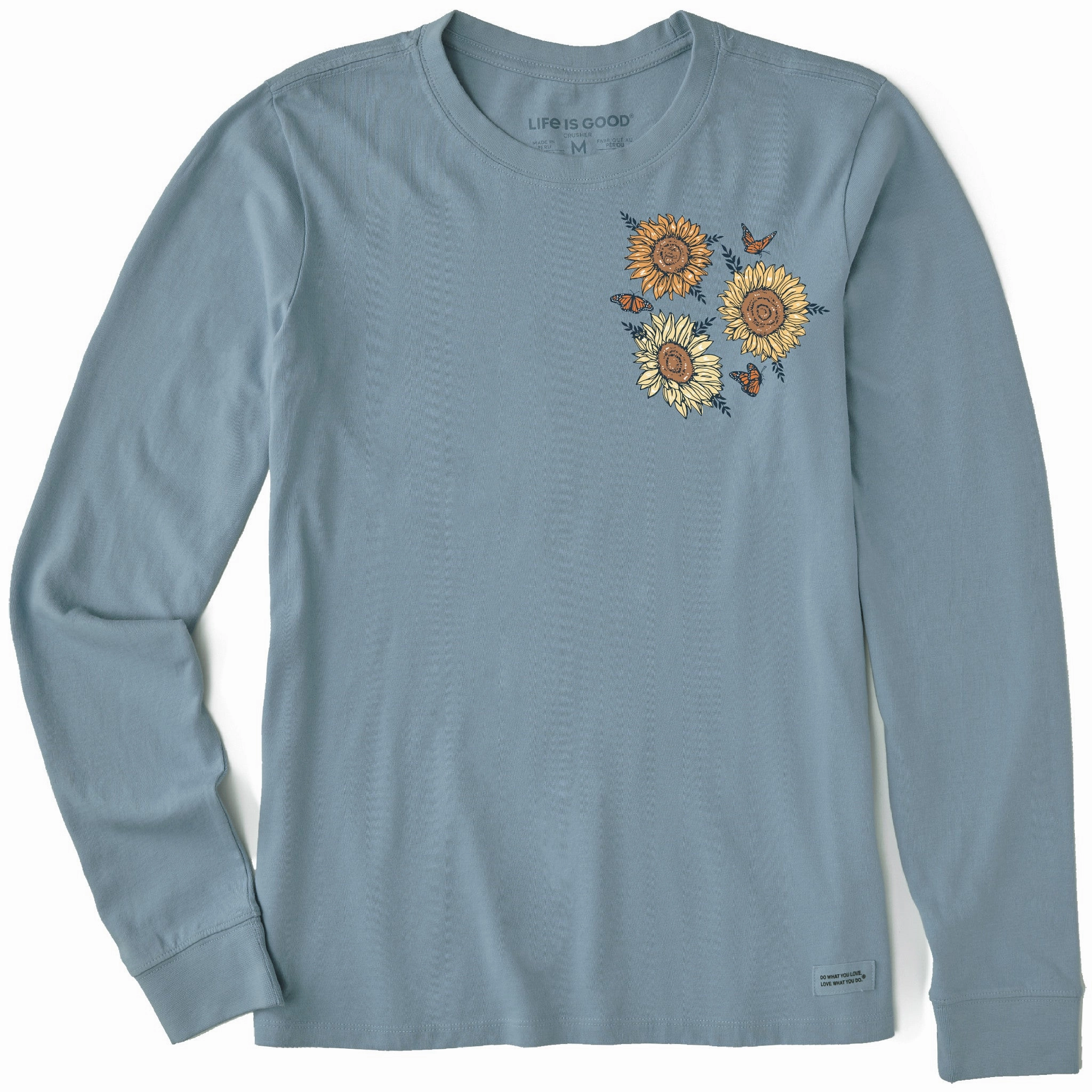 Ethically Sourced Materials Women's Sunflower Butterflies Long Sleeve Crusher Tee
