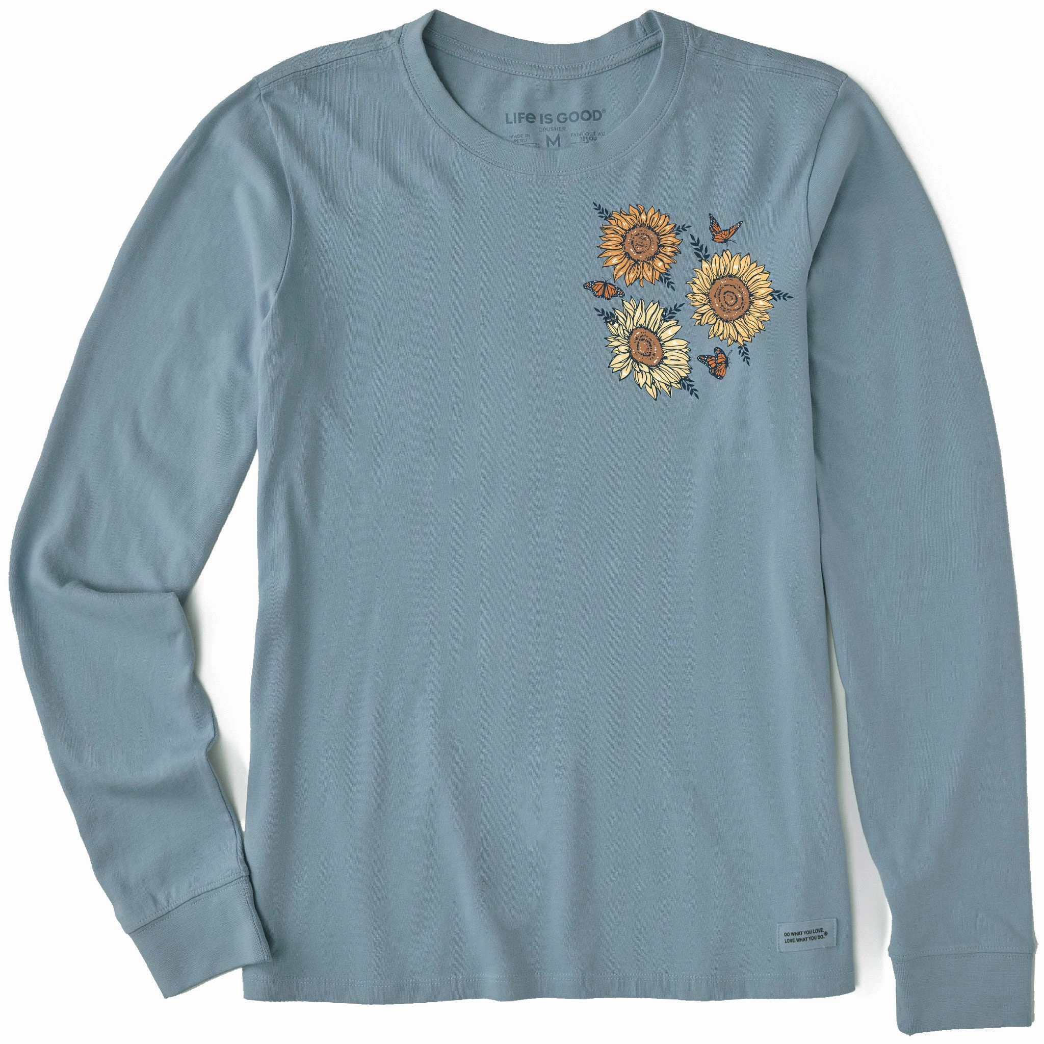 Women's Sunflower Butterflies Long Sleeve Crusher Tee Simple and Chic