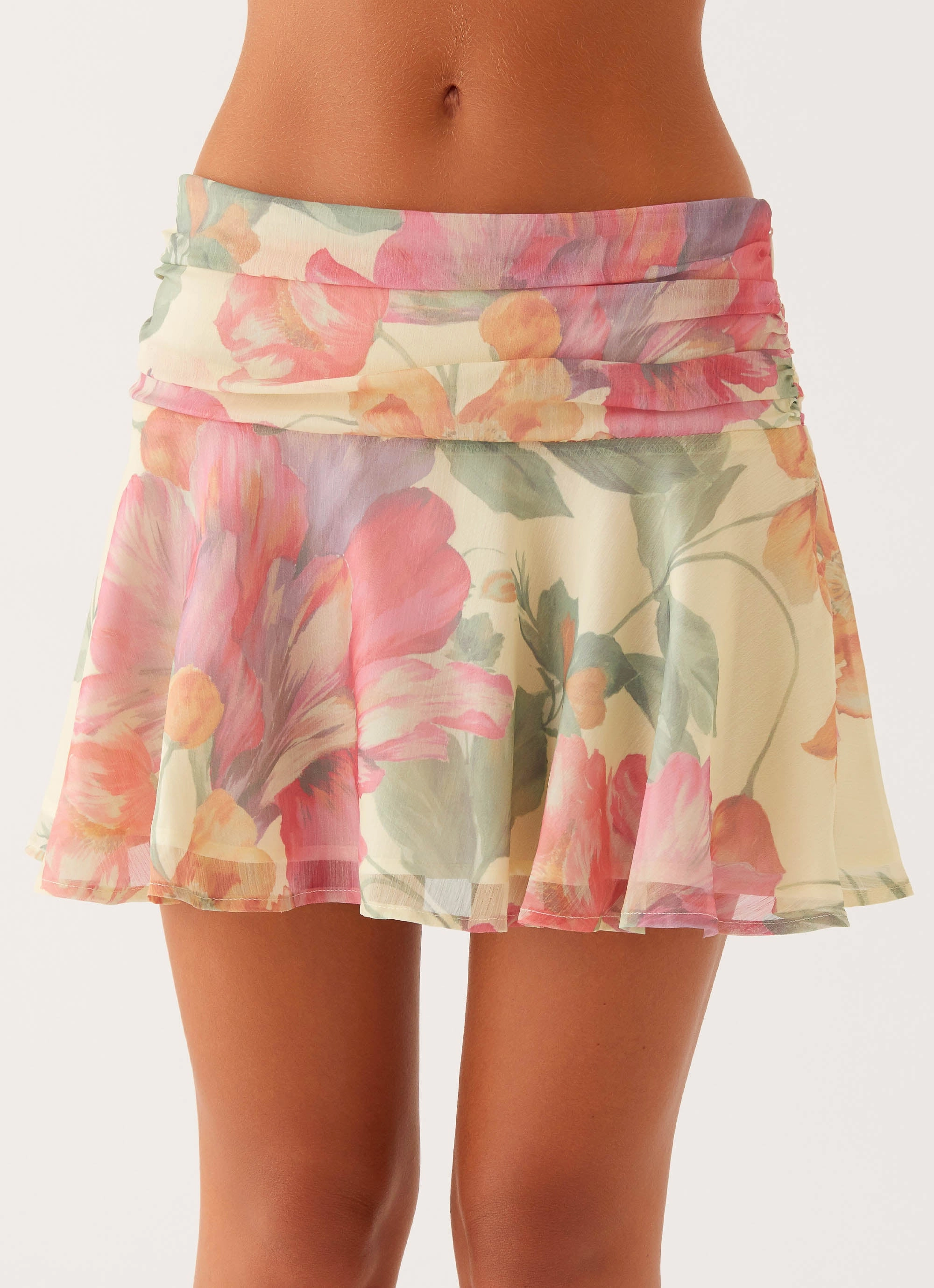 Urban Edge Sleek Styling Chemistry Low Rise Mini Skirt - Yellow Peony