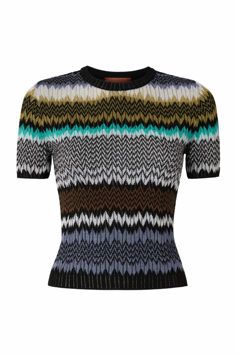 Light Fit Four Way Stretch Fabric Chevron Knit Crew
