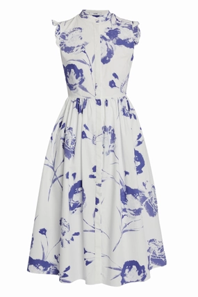 Subtle-Print Sleeveless Flared Midi Dress