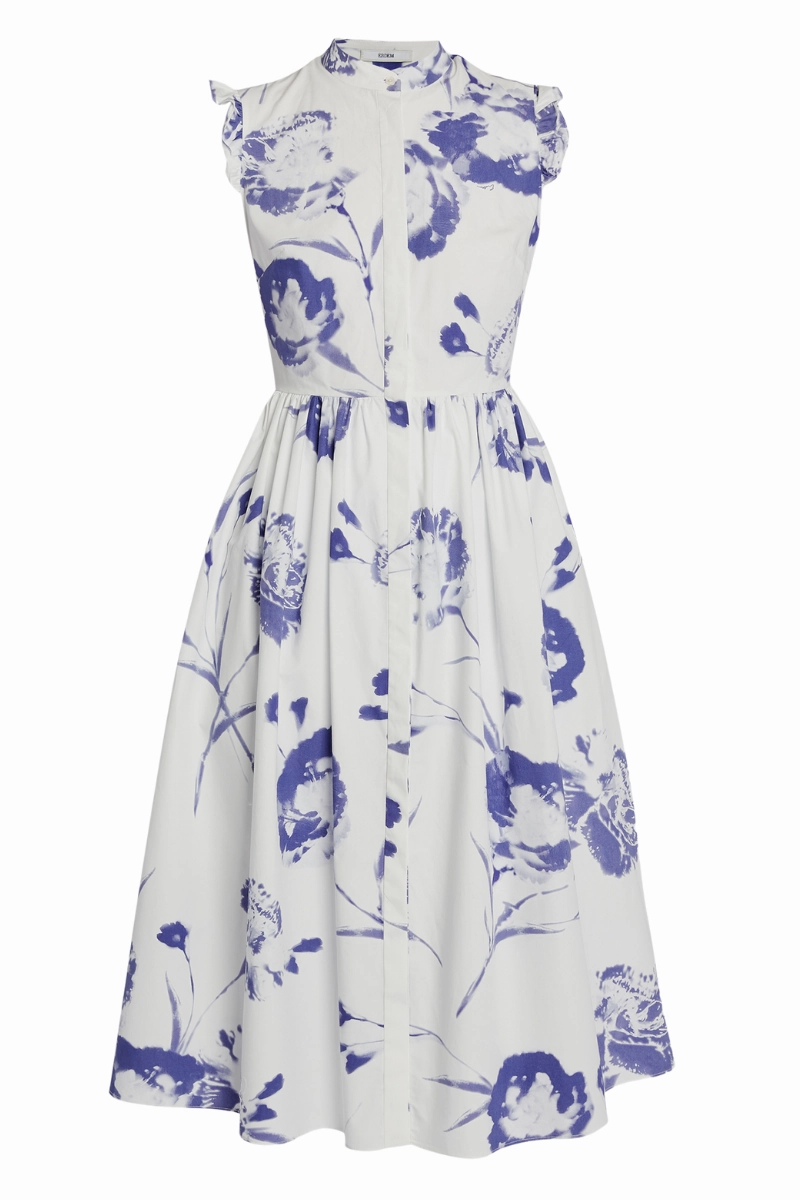 Subtle-Print Sleeveless Flared Midi Dress