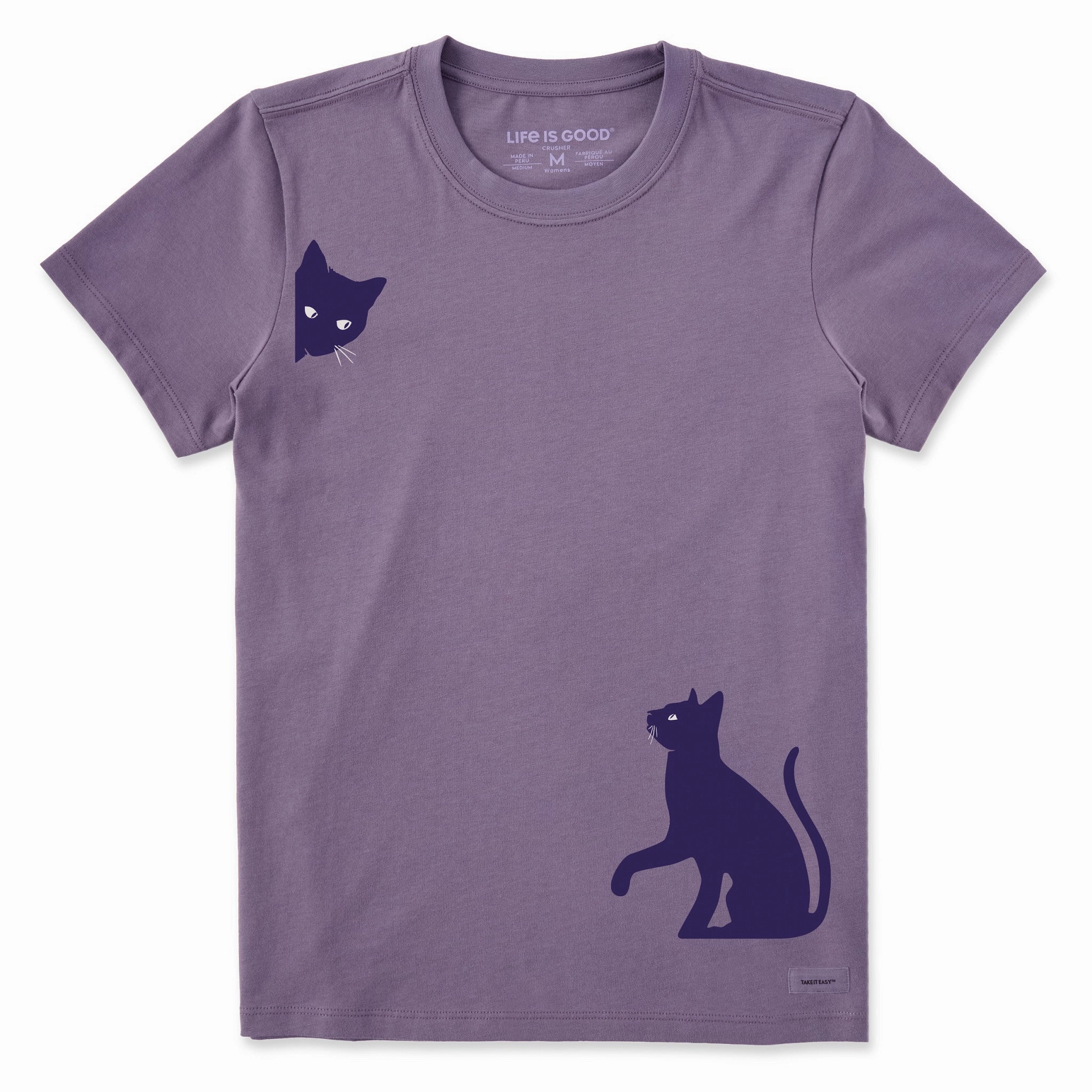 Easy-to-Style Top Simple yet stylish Women's Two Curious Cats Short Sleeve Crusher Tee