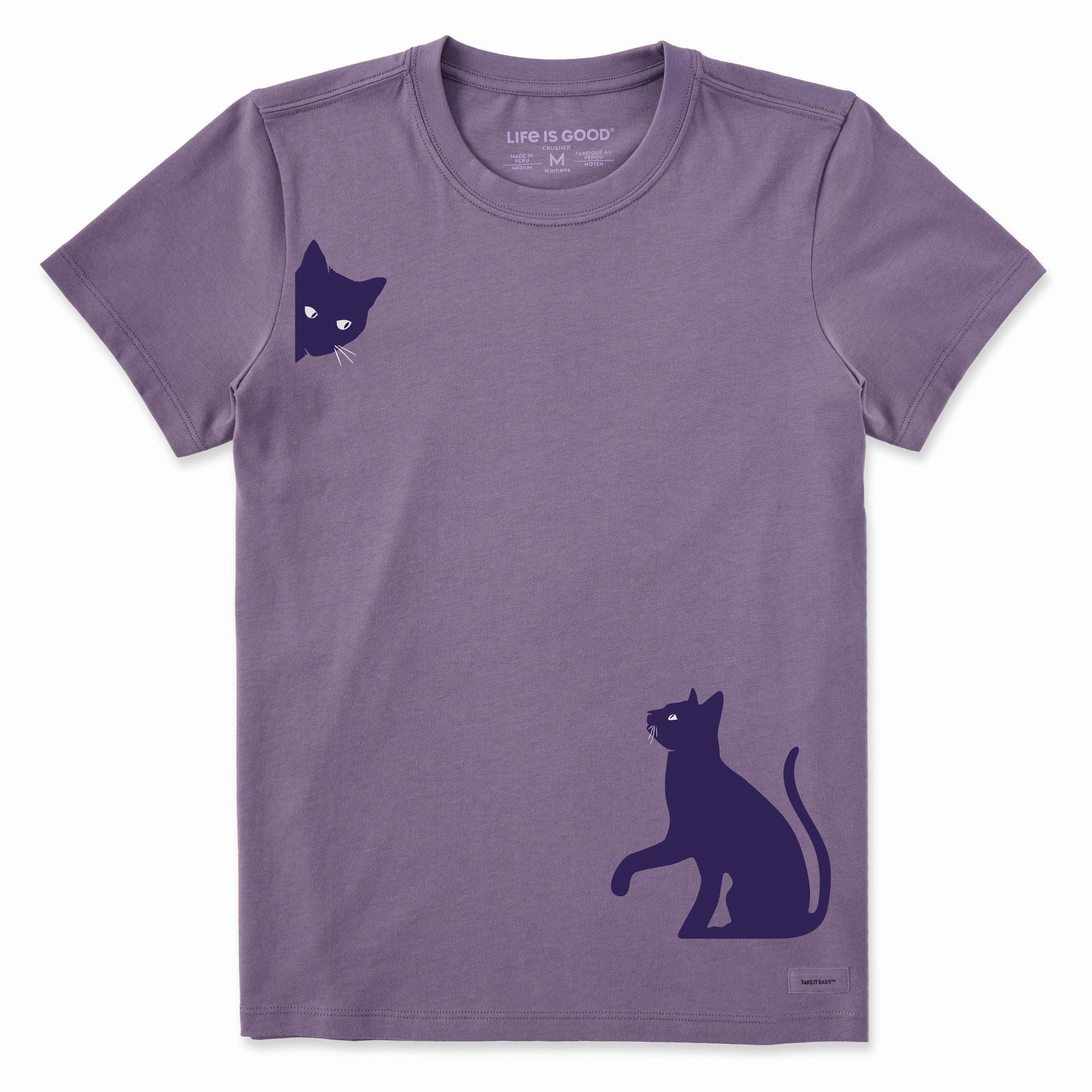 Women's Two Curious Cats Short Sleeve Crusher Tee Casual Vibe Wear