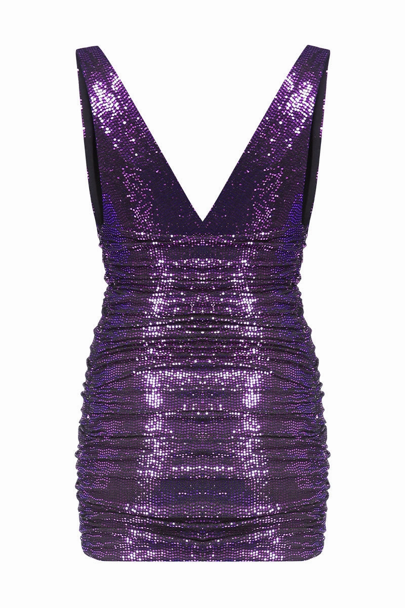 Texture Soft Comfy and Elegant Deep V-neck Mini Dress