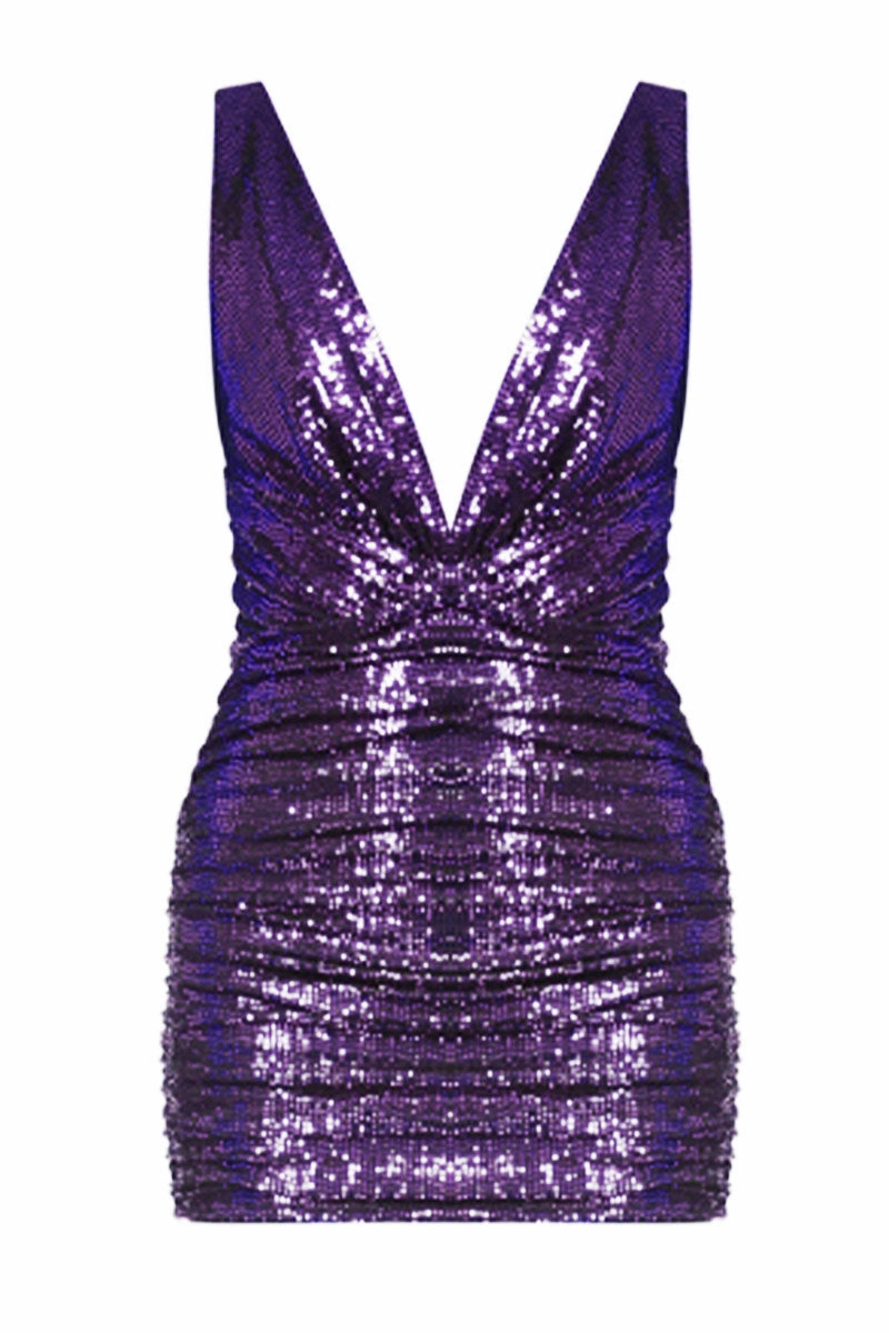 Feminine Line Deep V-neck Mini Dress