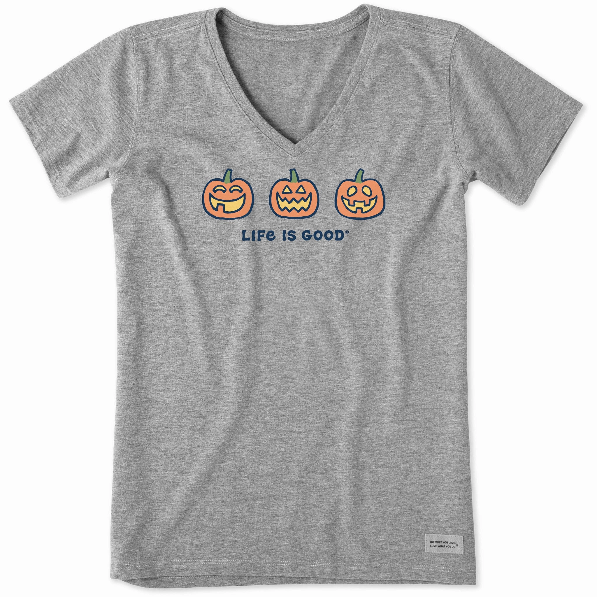 Chic Vibe Women's Three Jack O'Lanterns Short Sleeve Crusher Vee