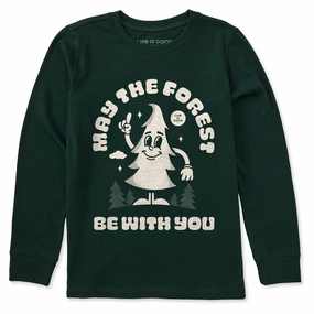 Kids May the Forest Be With You Mascot Long Sleeve Crusher Tee Performance Fit Wear Wide Neck Opening