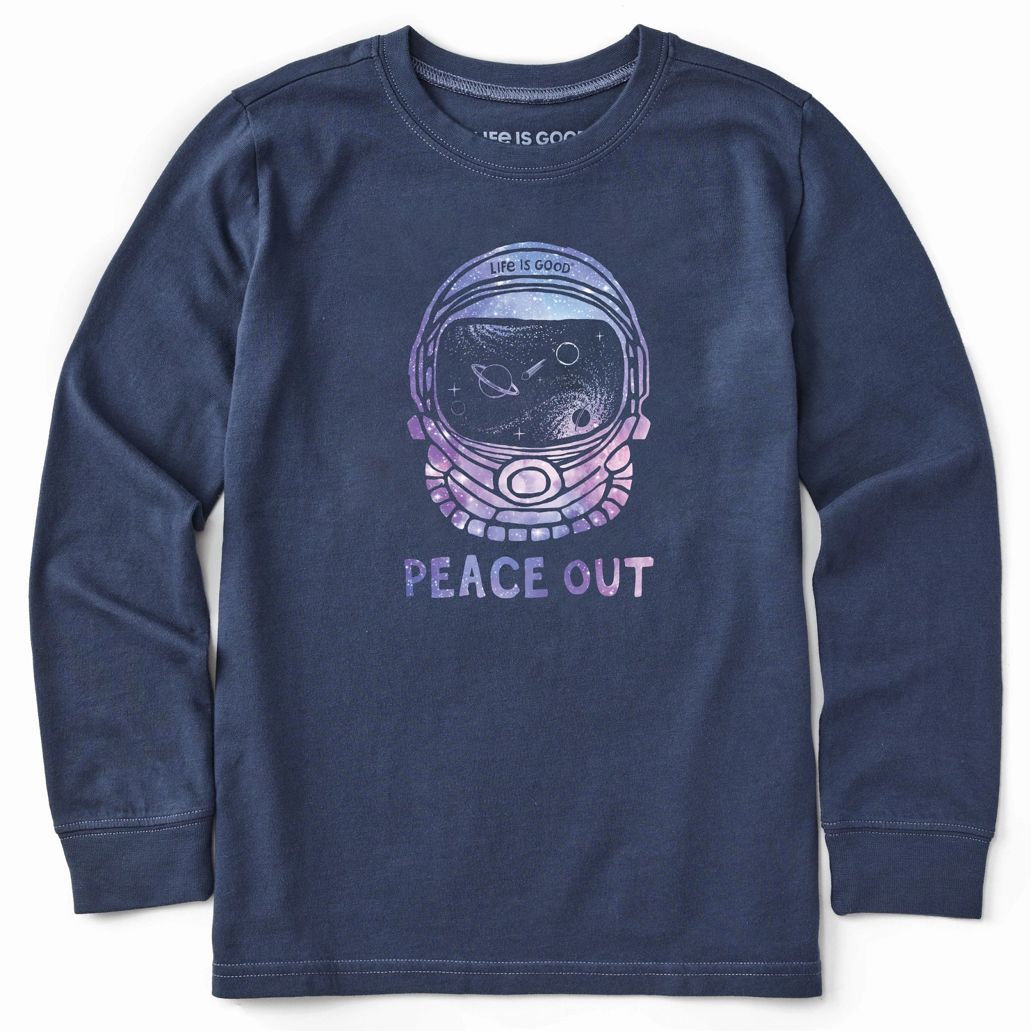 Kids Peace Out Space Helmet Long Sleeve Crusher Tee Outdoor Style Trend Basic Top