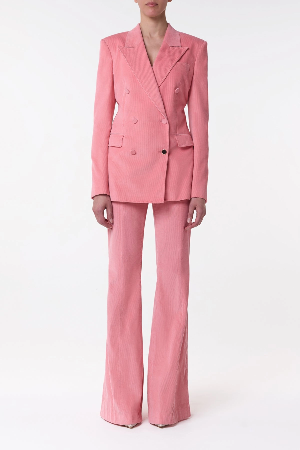 Chic Work Outfit Versatile Tailoring Ianthe Flare Pant in Rosa Sea Island Cotton Corduroy