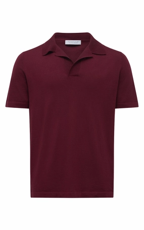 Stendhal Knit Short Sleeve Polo in Bordeaux Cashmere Stay Soft City Casual Style
