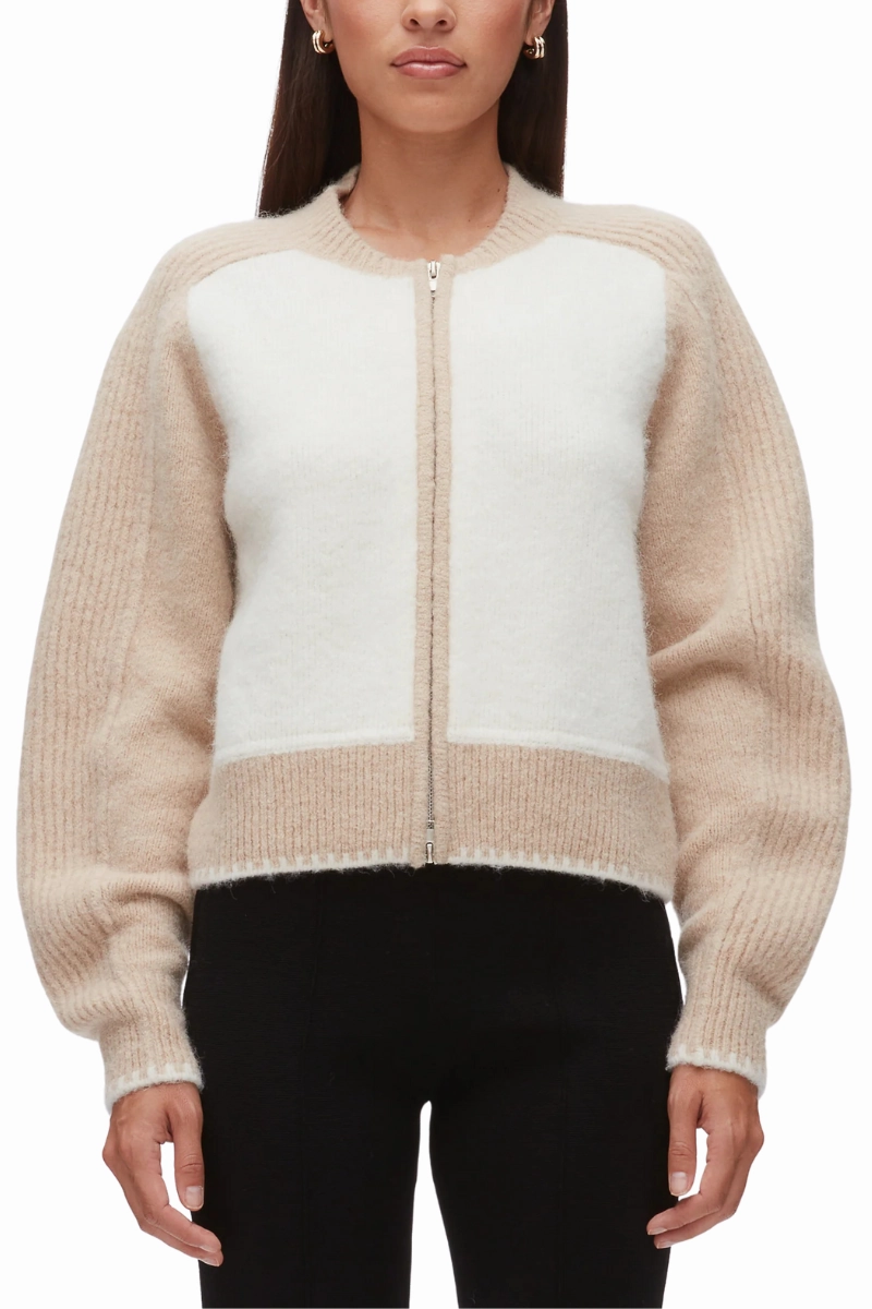 Colorblock Zip Cardigan Double Layered Knit Comfy Layers