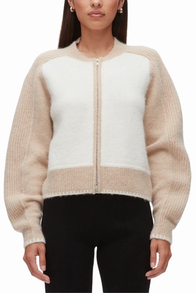 Colorblock Zip Cardigan Double Layered Knit Comfy Layers